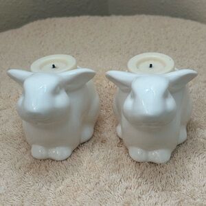 Vintage Ceramic White Easter Bunny Tealight Votive Candle Holder.